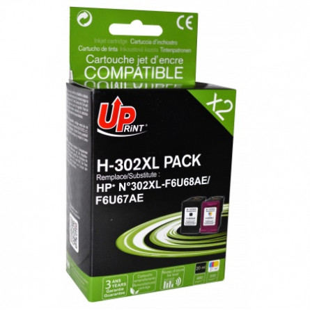 2 Cartouches Compatibles, HP 302 XL Noir 20ml + Couleur 18ml